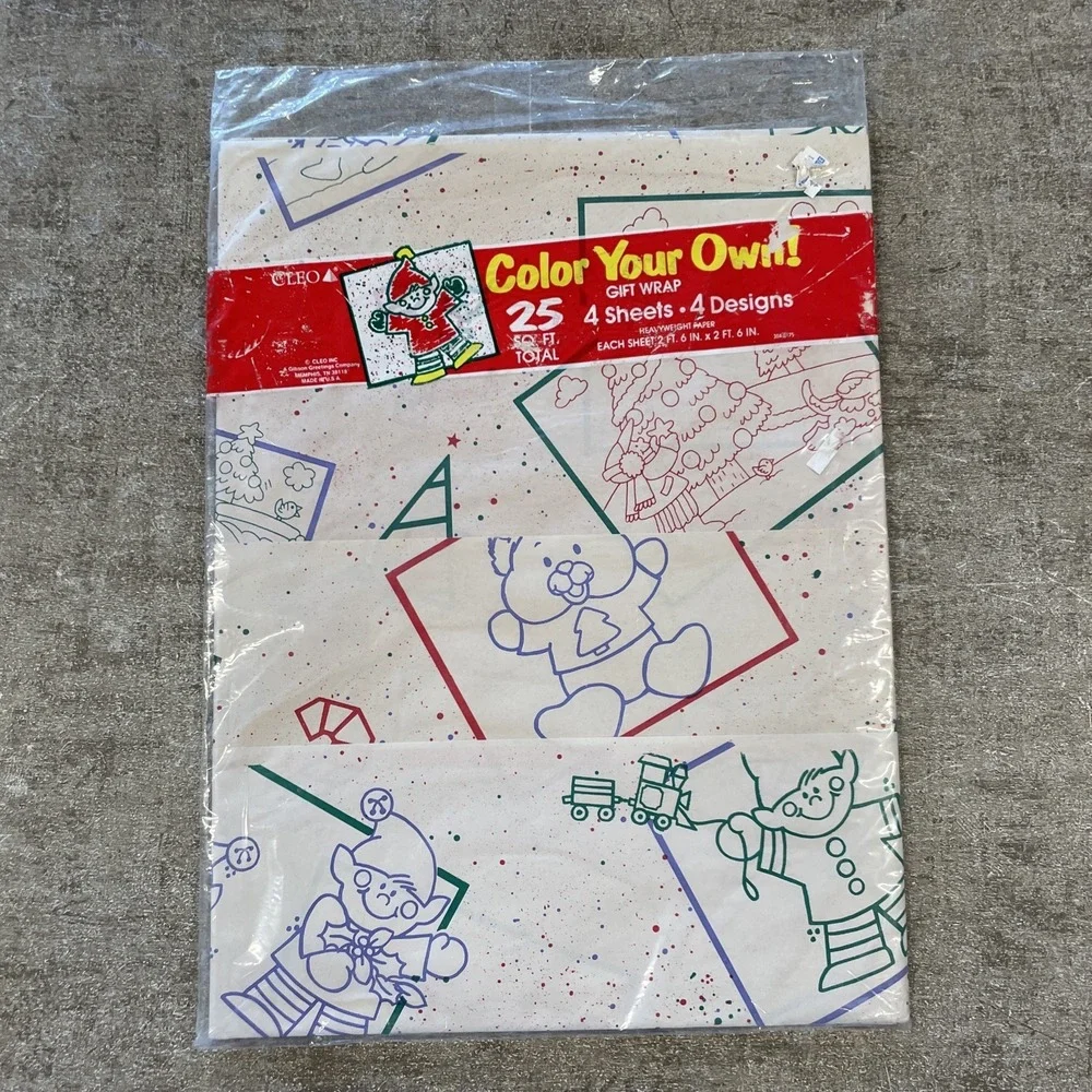Vintage Cleo Christmas Color Your Own Wrapping Paper Holiday Gift Wrap‎ NEW